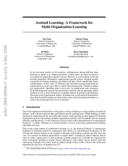 Assisted Learning: A Framework for Multi-Organization Learning