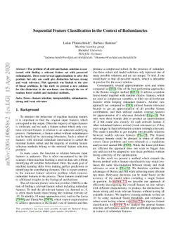 Sequential Feature Classification in the Context of Redundancies