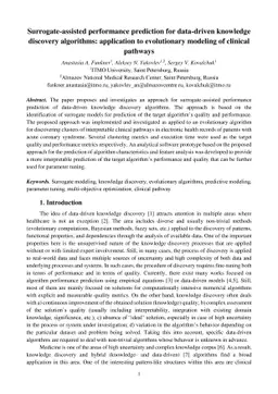 Surrogate-assisted performance prediction for data-driven knowledge
  discovery algorithms: application to evolutionary modeling of clinical
  pathways