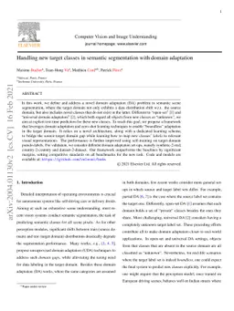 Handling new target classes in semantic segmentation with domain
  adaptation