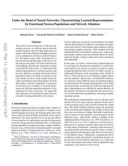 Under the Hood of Neural Networks: Characterizing Learned
  Representations by Functional Neuron Populations and Network Ablations