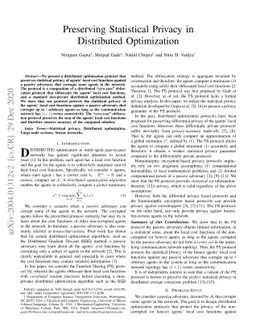 Preserving Statistical Privacy in Distributed Optimization