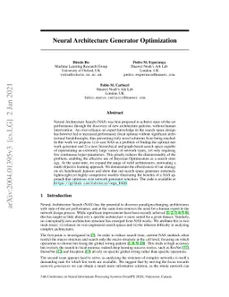 Neural Architecture Generator Optimization