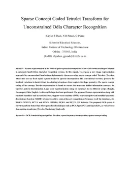 Sparse Concept Coded Tetrolet Transform for Unconstrained Odia Character
  Recognition