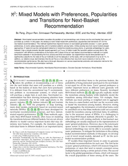M2: Mixed Models with Preferences, Popularities and Transitions for
  Next-Basket Recommendation