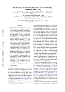Pre-training for Abstractive Document Summarization by Reinstating
  Source Text