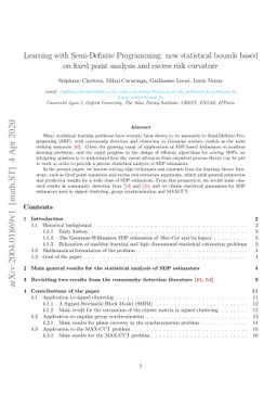Learning with Semi-Definite Programming: new statistical bounds based on
  fixed point analysis and excess risk curvature