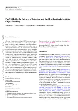 FairMOT: On the Fairness of Detection and Re-Identification in Multiple
  Object Tracking