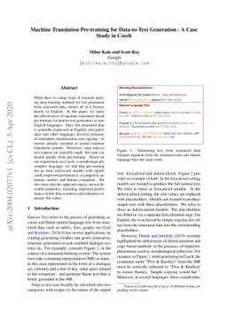 Machine Translation Pre-training for Data-to-Text Generation -- A Case
  Study in Czech