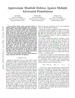 Approximate Manifold Defense Against Multiple Adversarial Perturbations