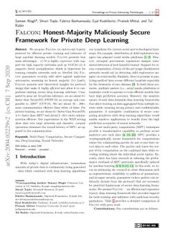 FALCON: Honest-Majority Maliciously Secure Framework for Private Deep
  Learning