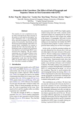 Semantics of the Unwritten: The Effect of End of Paragraph and Sequence
  Tokens on Text Generation with GPT2