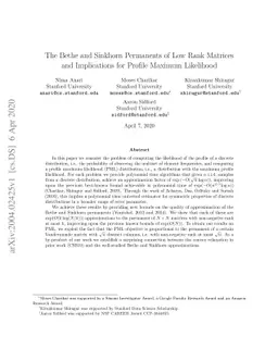 The Bethe and Sinkhorn Permanents of Low Rank Matrices and Implications
  for Profile Maximum Likelihood