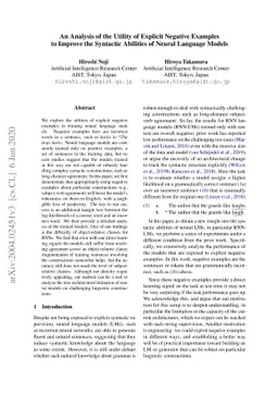 An Analysis of the Utility of Explicit Negative Examples to Improve the
  Syntactic Abilities of Neural Language Models