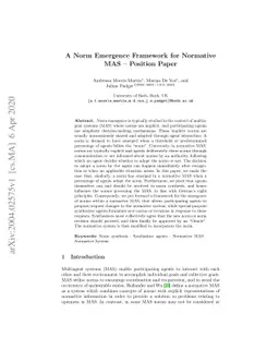 A Norm Emergence Framework for Normative MAS -- Position Paper