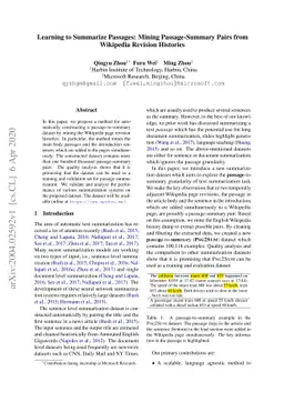 Learning to Summarize Passages: Mining Passage-Summary Pairs from
  Wikipedia Revision Histories