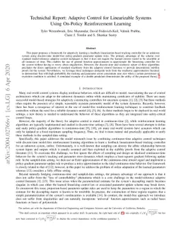 Technical Report: Adaptive Control for Linearizable Systems Using
  On-Policy Reinforcement Learning