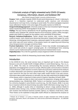 A thematic analysis of highly retweeted early COVID -19 tweets:
  Consensus, information, dissent, and lockdown life