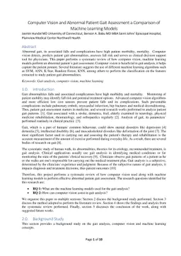 Computer Vision and Abnormal Patient Gait Assessment a Comparison of
  Machine Learning Models