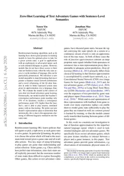 Zero-Shot Learning of Text Adventure Games with Sentence-Level Semantics