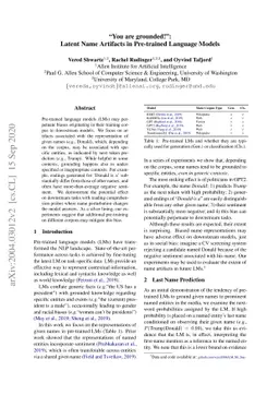 "You are grounded!": Latent Name Artifacts in Pre-trained Language
  Models