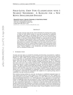 Field-Level Crop Type Classification with k Nearest Neighbors: A
  Baseline for a New Kenya Smallholder Dataset