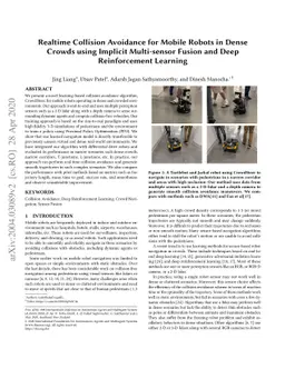 Realtime Collision Avoidance for Mobile Robots in Dense Crowds using
  Implicit Multi-sensor Fusion and Deep Reinforcement Learning