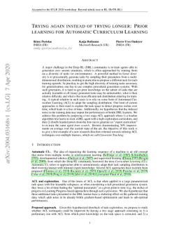 Trying AGAIN instead of Trying Longer: Prior Learning for Automatic
  Curriculum Learning