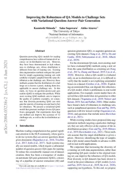 Improving the Robustness of QA Models to Challenge Sets with Variational
  Question-Answer Pair Generation