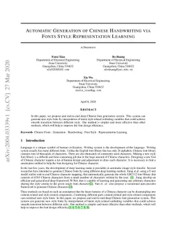 Automatic Generation of Chinese Handwriting via Fonts Style
  Representation Learning