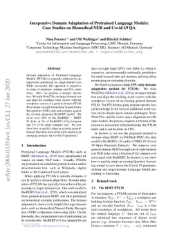 Inexpensive Domain Adaptation of Pretrained Language Models: Case
  Studies on Biomedical NER and Covid-19 QA