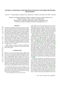 Universal Adversarial Perturbations Generative Network for Speaker
  Recognition