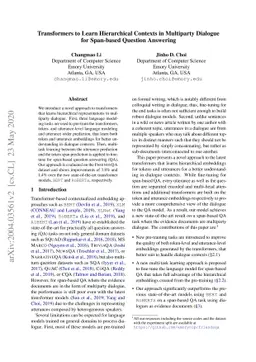 Transformers to Learn Hierarchical Contexts in Multiparty Dialogue for
  Span-based Question Answering