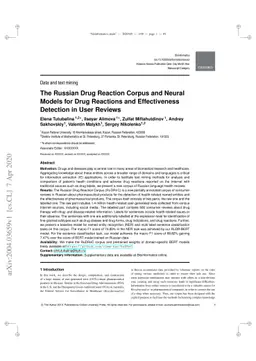 The Russian Drug Reaction Corpus and Neural Models for Drug Reactions
  and Effectiveness Detection in User Reviews