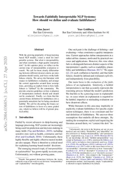 Towards Faithfully Interpretable NLP Systems: How should we define and
  evaluate faithfulness?