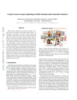 Context-Aware Group Captioning via Self-Attention and Contrastive
  Features