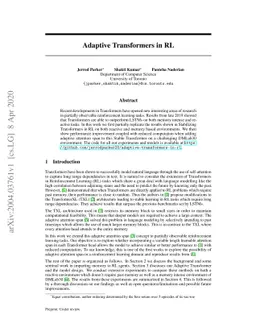 Adaptive Transformers in RL