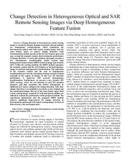 Change Detection in Heterogeneous Optical and SAR Remote Sensing Images
  via Deep Homogeneous Feature Fusion