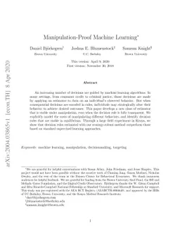 Manipulation-Proof Machine Learning