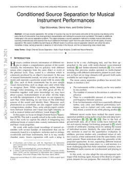 Conditioned Source Separation for Music Instrument Performances