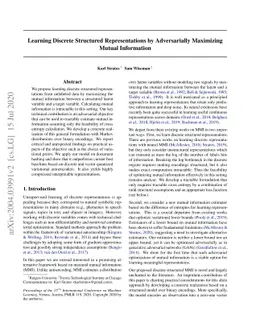 Learning Discrete Structured Representations by Adversarially Maximizing
  Mutual Information