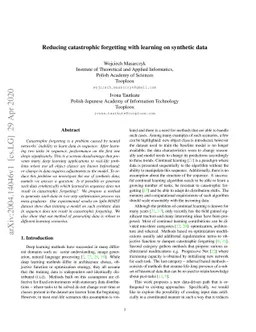 Reducing catastrophic forgetting with learning on synthetic data