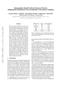 Demographics Should Not Be the Reason of Toxicity: Mitigating
  Discrimination in Text Classifications with Instance Weighting