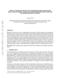 Virtual Communication Stack: Towards Building Integrated Simulator of
  Mobile Ad Hoc Network-based Infrastructure for Disaster Response Scenarios