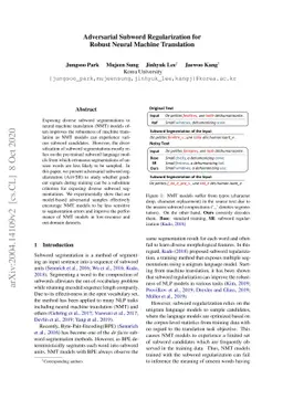 Adversarial Subword Regularization for Robust Neural Machine Translation