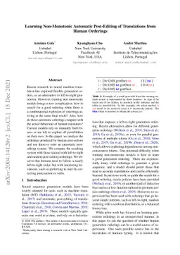 Learning Non-Monotonic Automatic Post-Editing of Translations from Human
  Orderings