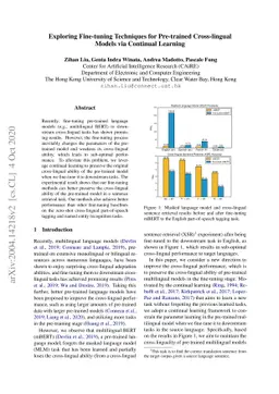 Exploring Fine-tuning Techniques for Pre-trained Cross-lingual Models
  via Continual Learning