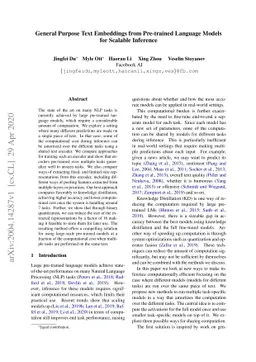 General Purpose Text Embeddings from Pre-trained Language Models for
  Scalable Inference