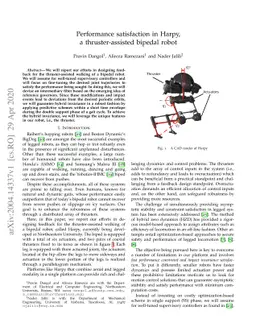 Performance satisfaction in Harpy, a thruster-assisted bipedal robot
