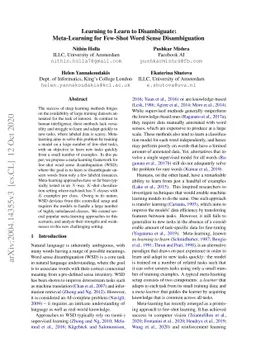 Learning to Learn to Disambiguate: Meta-Learning for Few-Shot Word Sense
  Disambiguation